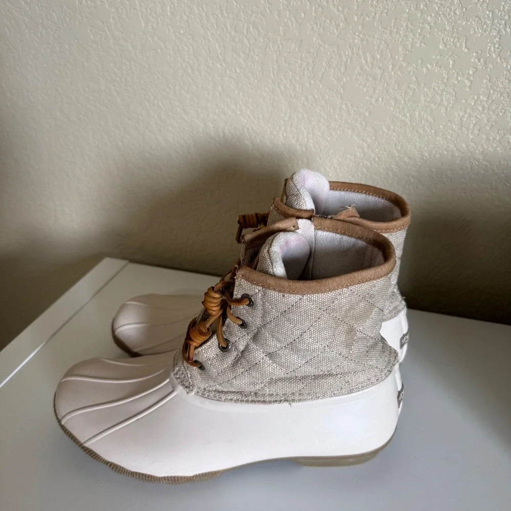 Sperry Saltwater Quilted Canvas Duck Boots‎ Ivory Beige STS99071 Womens 11 M
